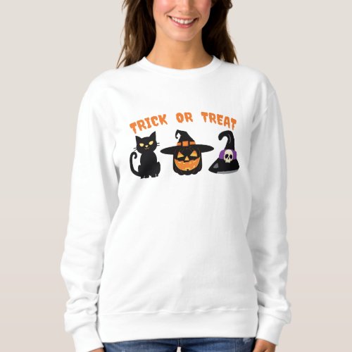 Halloween Black Cat Witch Trick or Treat Design Sweatshirt