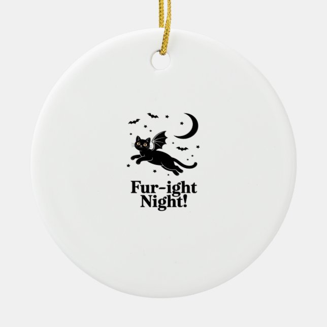 Halloween Black Cat with Bat Wings Graphic Classic Ceramic Ornament (Front)
