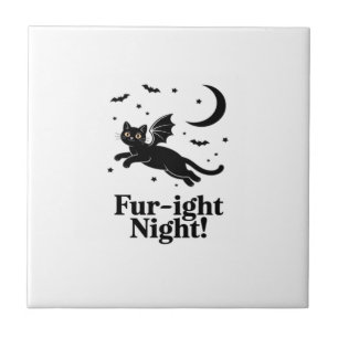 Halloween Black Cat with Bat Wings Graphic Classic Ceramic Tile