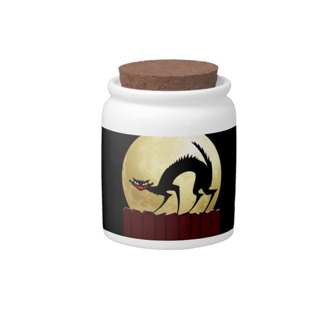 Halloween Black Cat with Full Moon Candy Jar (Front)
