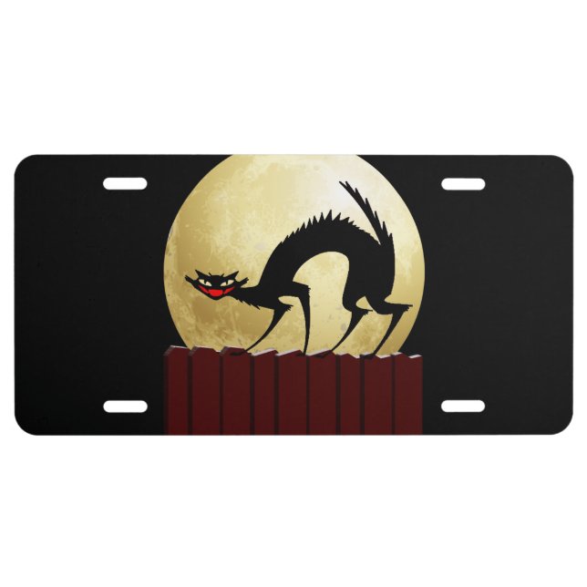 Halloween Black Cat with Full Moon License Plate (Front)