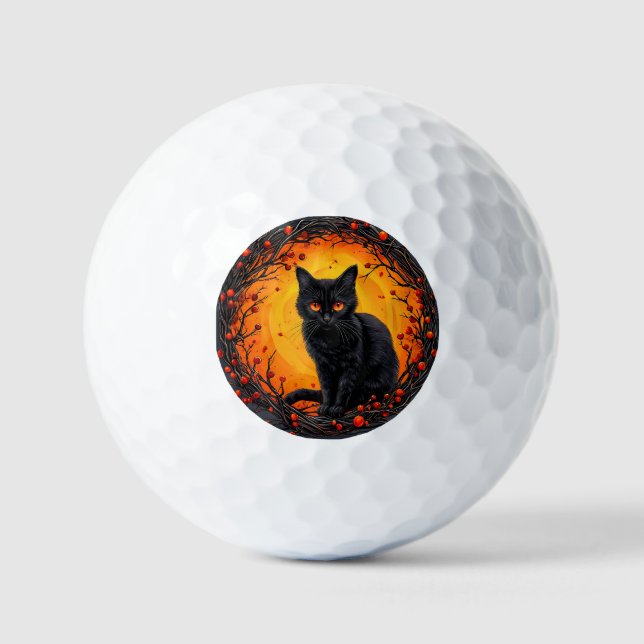Halloween Black Cat with Glowing Eyes Golf Balls (Front)