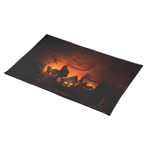 Halloween Black Cat with Luminaries and Bats Placemat
