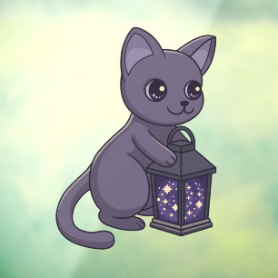 Halloween Black Cat with Magical Lantern Window Cling