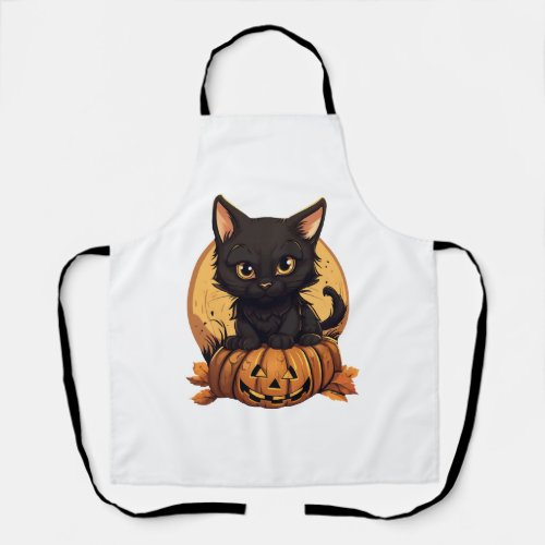 Halloween Black Cat with Pumpkin at Sunset Apron