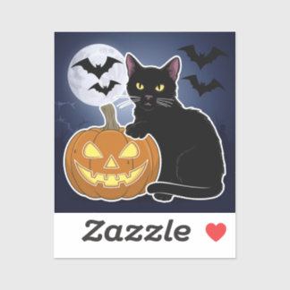 halloween black cat with pumpkin sticker