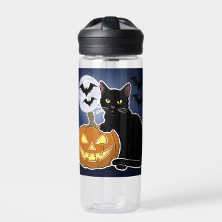 halloween black cat with pumpkin water bottle