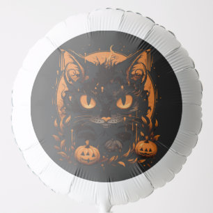 Halloween Black Cat with Pumpkins and Moon Balloon