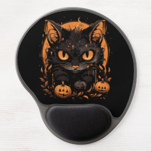 Halloween Black Cat with Pumpkins and Moon Gel Mouse Pad