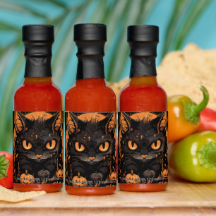 Halloween Black Cat with Pumpkins and Moon Hot Sauces