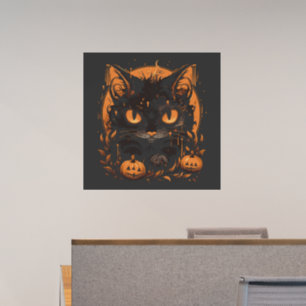Halloween Black Cat with Pumpkins and Moon Wall Decal