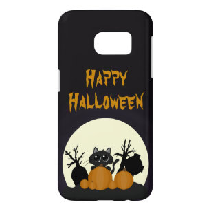 Halloween Black Cat with Pumpkins in a Graveyard Samsung Galaxy S7 Case