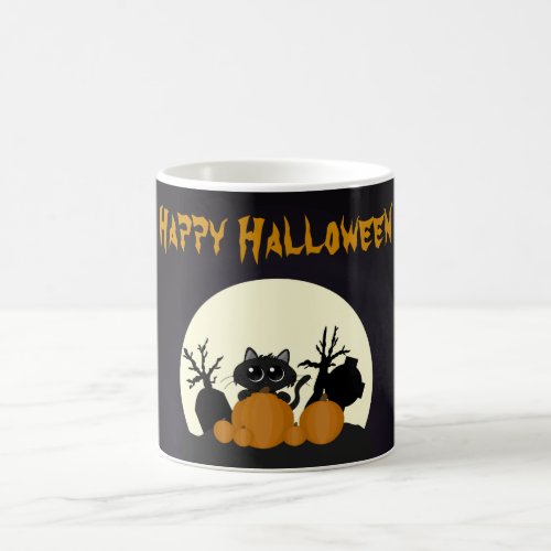 Halloween Black Cat with Pumpkins in a Graveyard Coffee Mug
