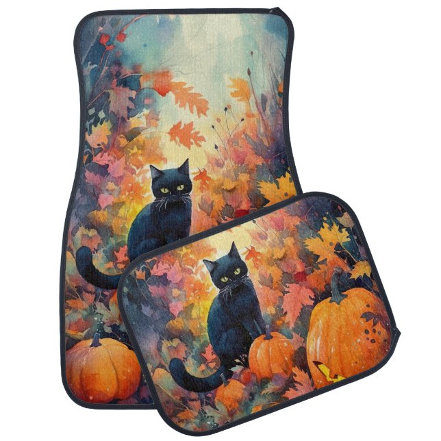 Halloween Black Cat With Pumpkins Scary Car Floor Mat (Set)