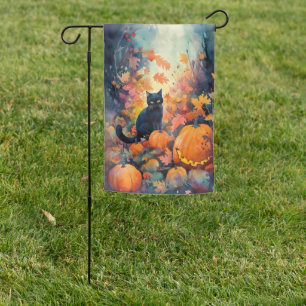 Halloween Black Cat With Pumpkins Scary Garden Flag