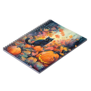 Halloween Black Cat With Pumpkins Scary Notebook