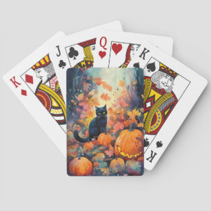 Halloween Black Cat With Pumpkins Scary Poker Cards