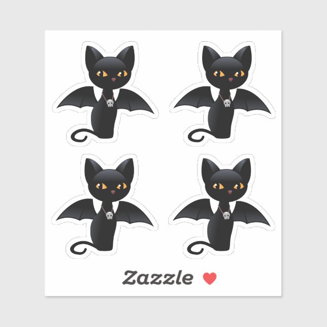 Halloween Black Cat with Wings, Set of 4 Sticker (Sheet)