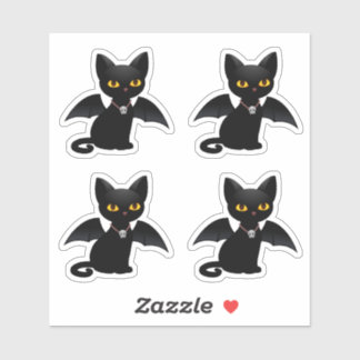 Halloween Black Cat with Wings, Set of 4 Sticker