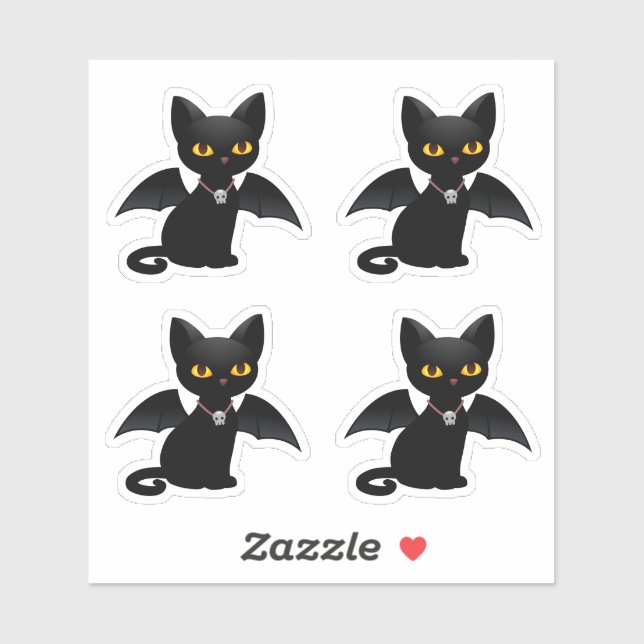 Halloween Black Cat with Wings, Set of 4 Sticker (Sheet)