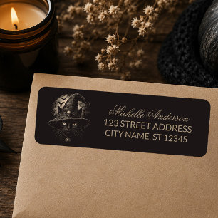 Halloween Black Cat with Witch Hat  Return Address Label