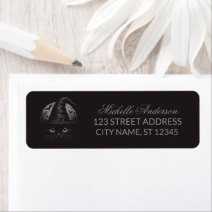 Halloween Black Cat with Witch Hat  Return Address Label