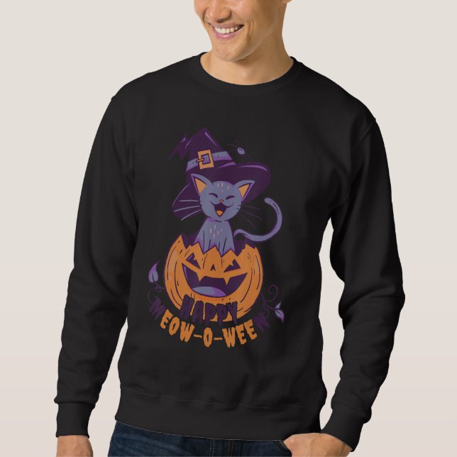 Halloween Black Cat With Witches Pumpkin Hat For K Sweatshirt (Front)