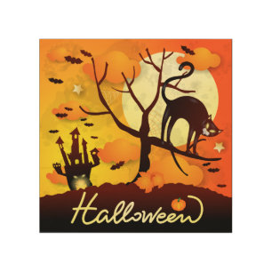 Halloween Black Cat Wood Wall Art
