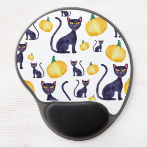 Halloween Black Cats And Orange Pumpkins Design Gel Mouse Pad