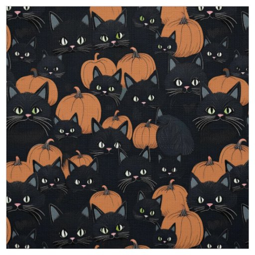Halloween black cats and pumpkins fabric
