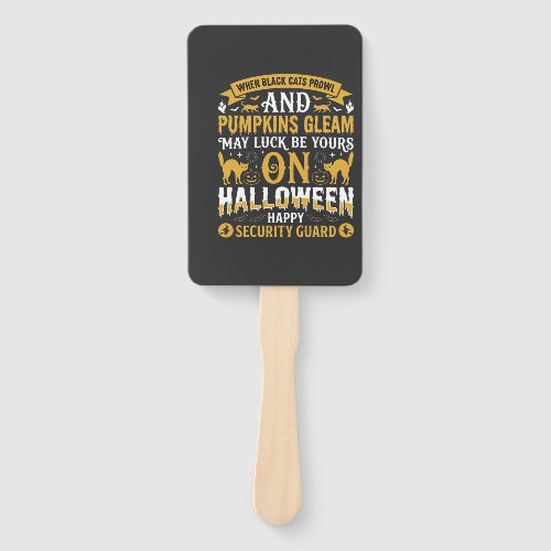 Halloween Black Cats and Pumpkins Security Guard D Hand Fan