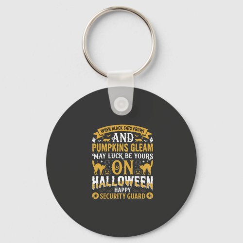 Halloween Black Cats and Pumpkins Security Guard D Keychain