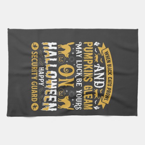 Halloween Black Cats and Pumpkins Security Guard D Kitchen Towel
