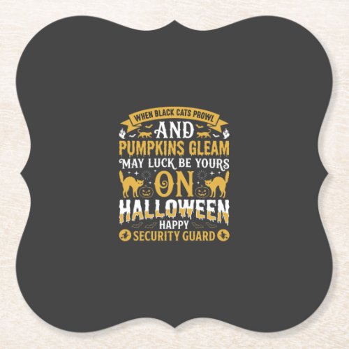 Halloween Black Cats and Pumpkins Security Guard D Paper Coaster