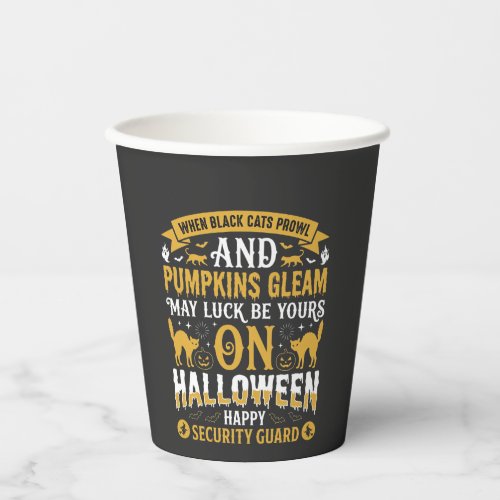 Halloween Black Cats and Pumpkins Security Guard D Paper Cups