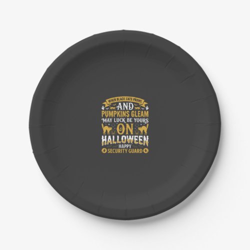 Halloween Black Cats and Pumpkins Security Guard D Paper Plates