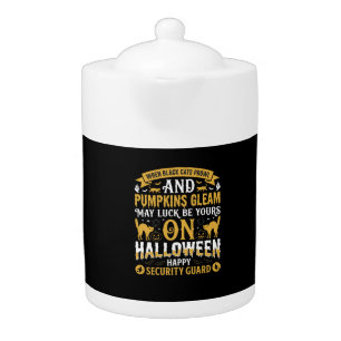 Halloween Black Cats and Pumpkins Security Guard D Teapot