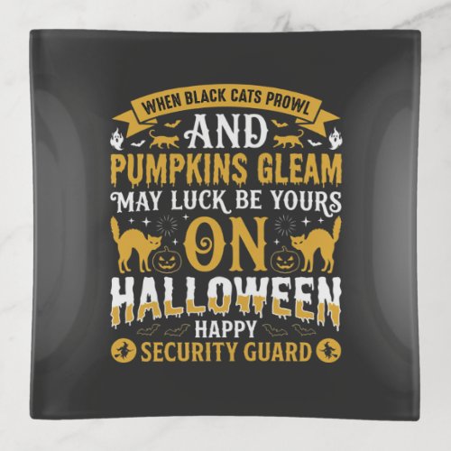 Halloween Black Cats and Pumpkins Security Guard D Trinket Tray