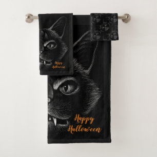Halloween Black Cats Bath Towel Set