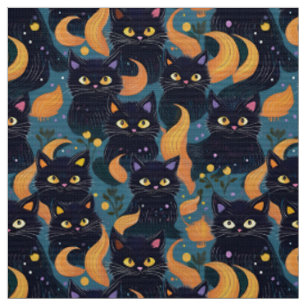 Halloween black cats cute fabric