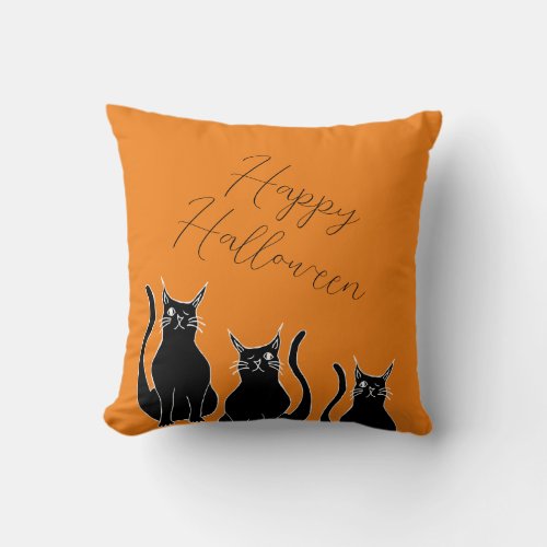 Halloween Black Cats Cute Orange Throw Pillow