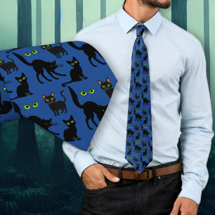Halloween Black Cats Eyes Pattern Tie