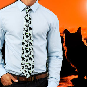 Halloween Black Cats Eyes Pattern Tie
