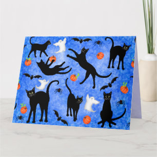 Halloween Black Cats Ghosts Bats Big Greeting Card