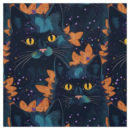 Halloween black cats on orange fabric