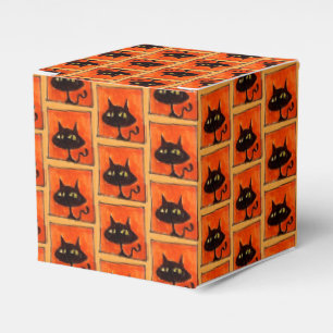 Halloween Black Cats Orange Squares Cartoon Favor Boxes