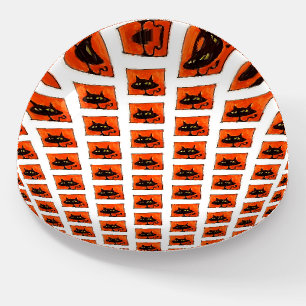 Halloween Black Cats Orange Squares Cartoon Paperweight