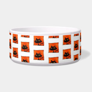 Halloween Black Cats Orange Squares Cartoon Pet Bowl