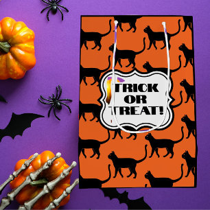 Halloween Black Cats Orange Trick or Treat Medium Gift Bag