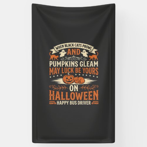 Halloween Black Cats Pumpkin Happy Bus Driver Desi Banner